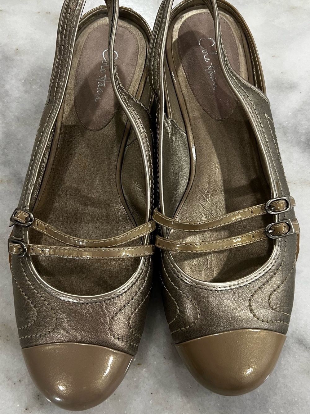 Mary Jane Cole Haan Metallic Bronze Slingback Flats with Double Strap